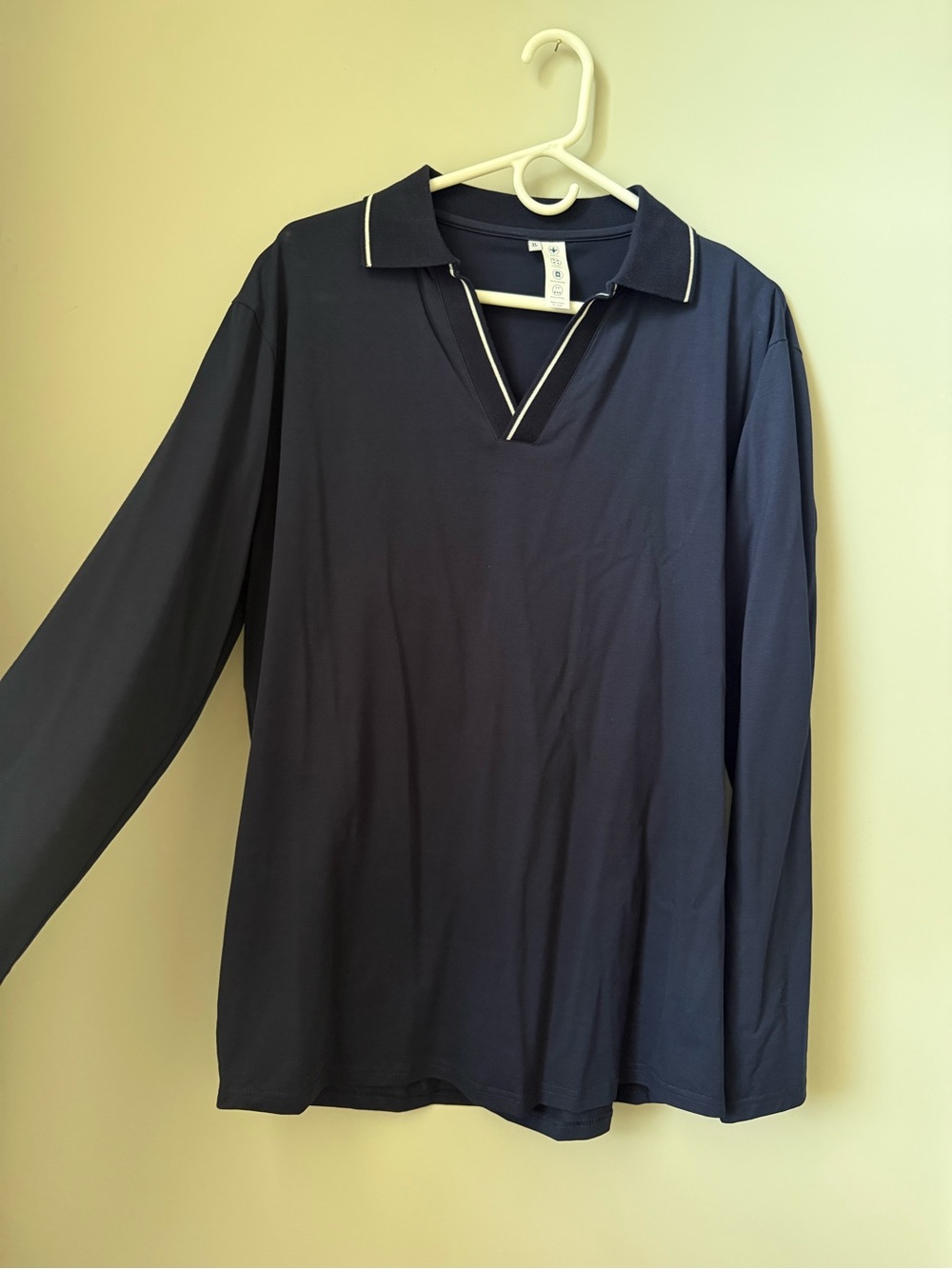 Long-Sleeve Navy Polo with White Trim